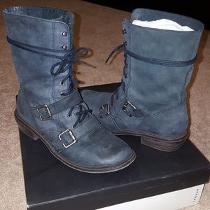 Trouve Blue Lace-Up Combat Boots with Buckles